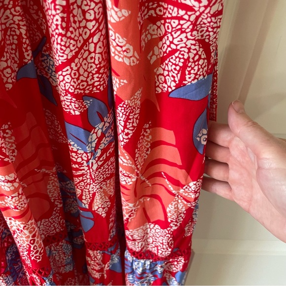 Red Carter Red Floral Tiered Halter Top Maxi Cover-Up Dress Size Large - Picture 8 of 15